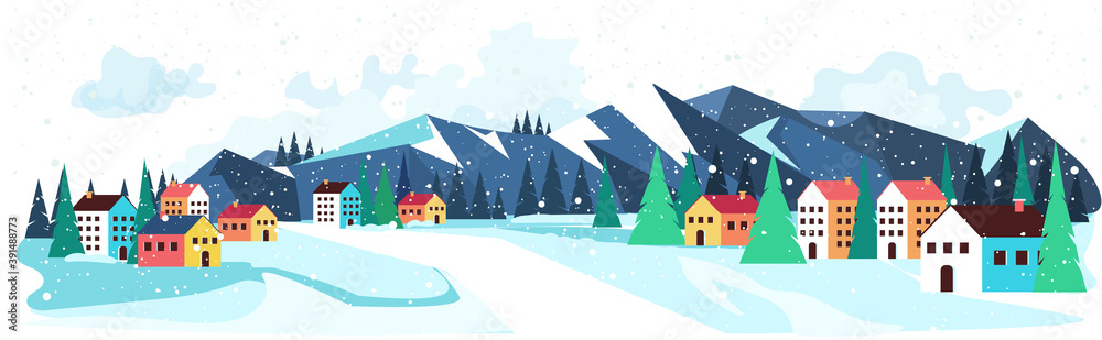 merry christmas happy new year winter holidays celebration concept greeting card landscape background horizontal vector illustration