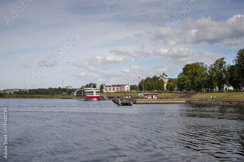 Uglich. Yaroslavl region. Cruise ships at the pier. Golden ring of Russia.