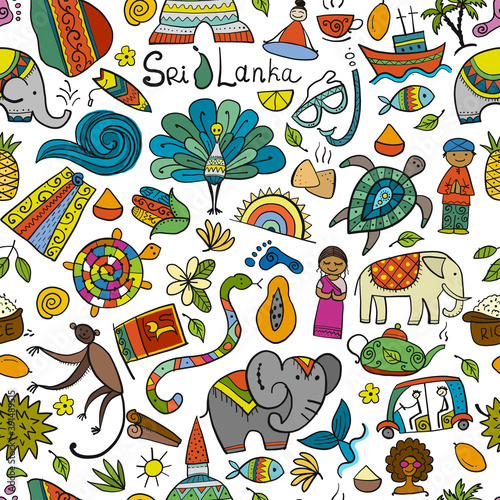 Sri Lanka travel, seamless pattern, background for your design