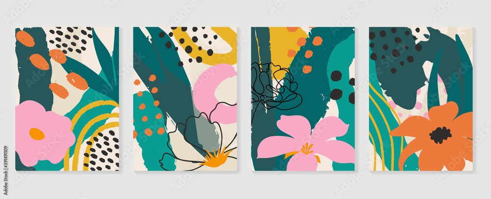 Botanical wall art vector set. Abstract wall art vector collection.  Abstract organic shape Art design for poster, print, cover, wallpaper, Minimal and  natural wall art. Vector illustration.