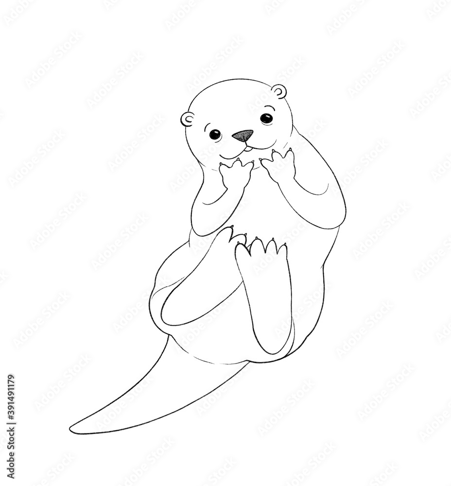 Cute sea otter, line sketch. Cute sea otter, line sketch.