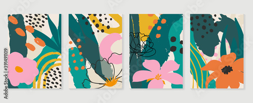 Botanical wall art vector set. Abstract wall art vector collection.  Abstract organic shape Art design for poster, print, cover, wallpaper, Minimal and  natural wall art. Vector illustration.