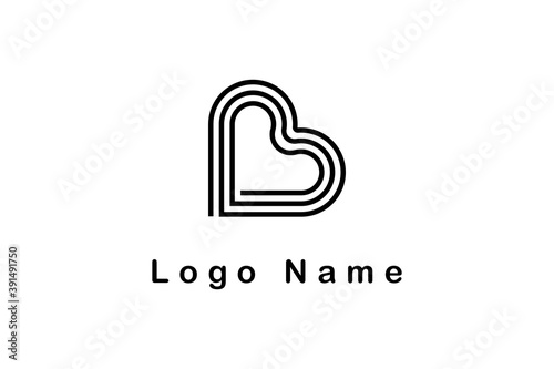 letter b logo with love shape for your brand identity, striped style concept design vector graphic