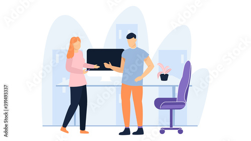 A man and a woman discussing business in the office. Work Illustration. Vector illustration