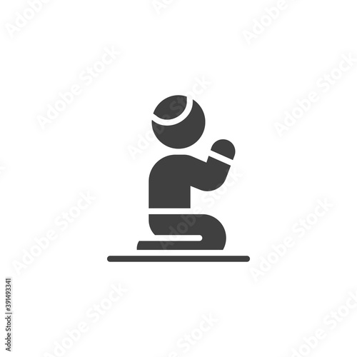 Muslim man praying vector icon. filled flat sign for mobile concept and web design. Muslim prayer glyph icon. Symbol, logo illustration. Vector graphics