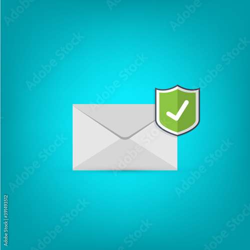 Email security concept, e-mail envelope with shield icon.