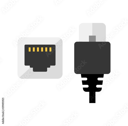 Lan cable and connector (plug) vector icon illustration