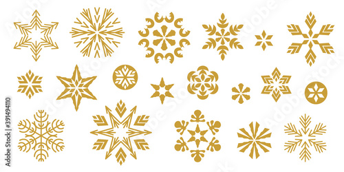 Set of golden snowflakes.