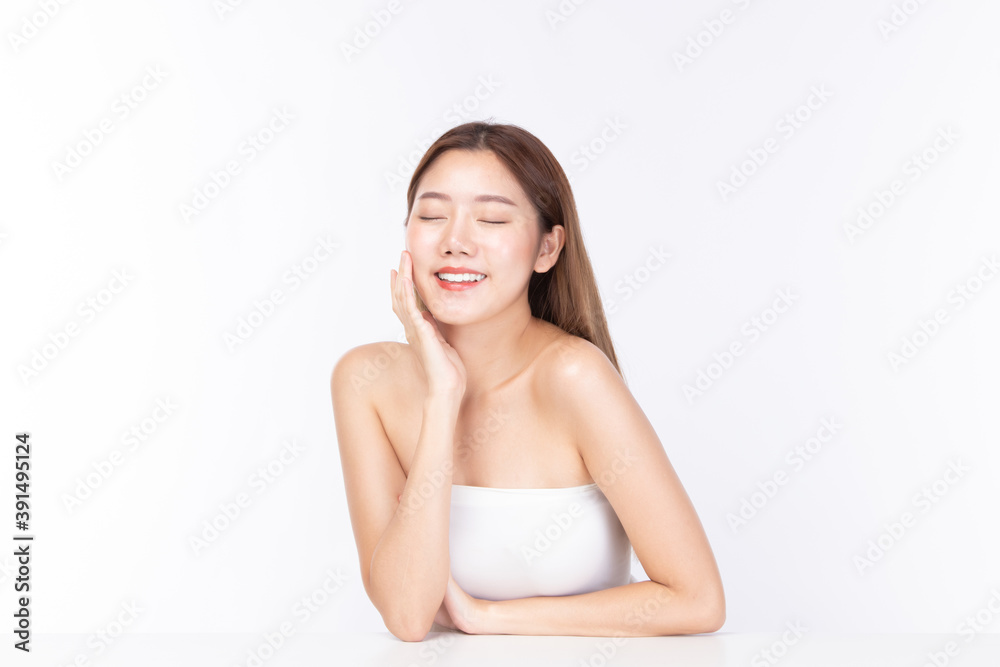 Beautiful spa model girl with perfect fresh clean skin on white background. Beautiful spa model girl with perfect fresh clean skin on white background.
