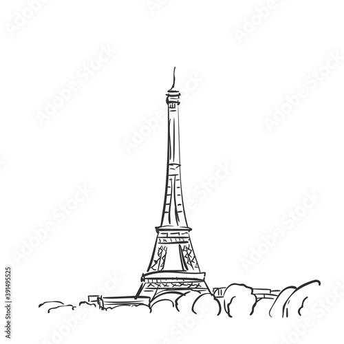 Eiffel Tower vector sketch  Simple hand drawn illustration isolated black ink  Paris  France