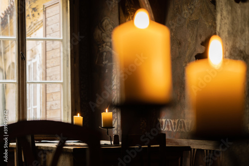 Canvas Print The Candlelit Interior Of An Old Pub In Prague