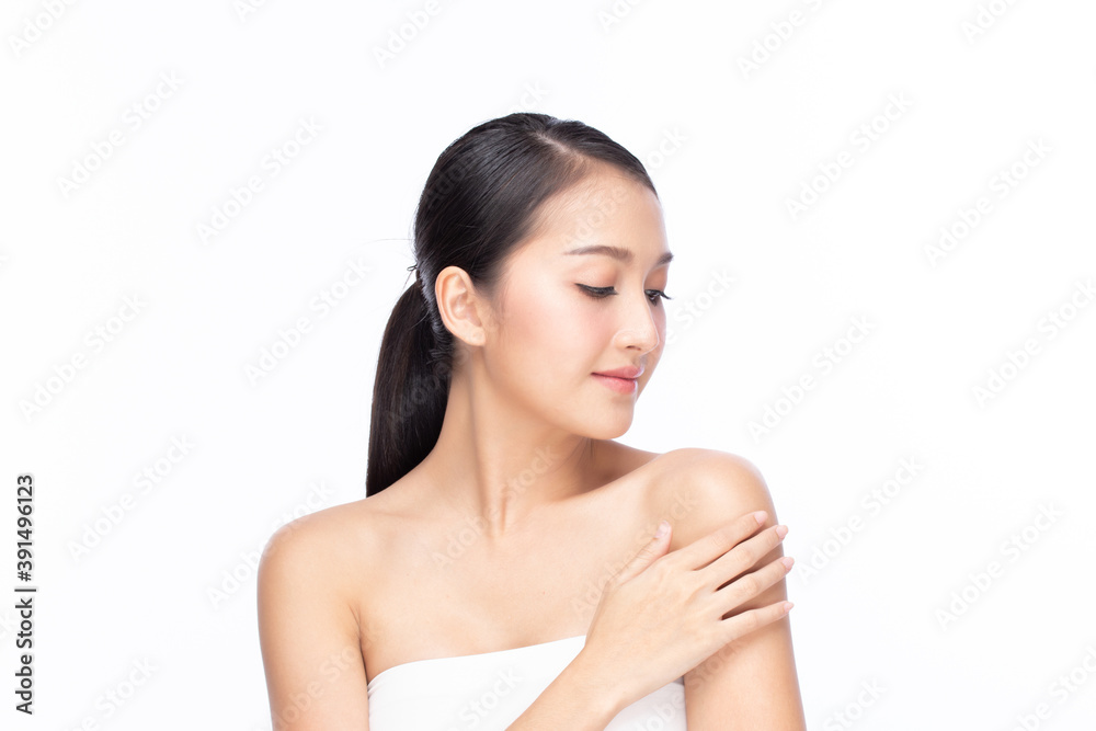 Beautiful spa model girl with perfect fresh clean skin. Beauty woman face portrait isolated on white background. Beautiful spa model girl with perfect fresh clean skin. Beauty woman face portrait isolated on white background.