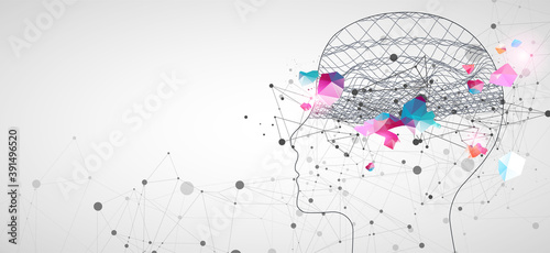 Outline of a human head with an abstract wave. Plexus effect.