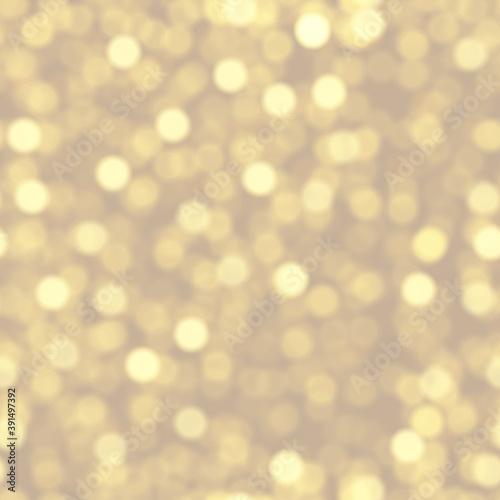 Gold glitter lights. Vector seamless texture with glowing bokeh light. Defocused golden glitters background.