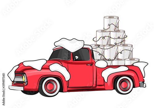 Toilet Roll Pyramid. Winter Holidays during Coronavirus. Christmas and New Year 2021 during Quarantine. Christmas Party Covid-19. Flat Vector Illustration