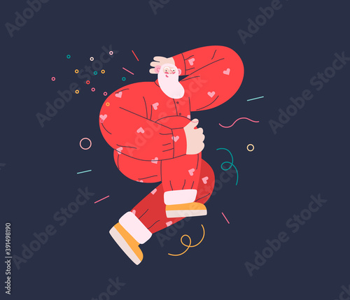 Dancing Santa - Christmas and New Year party - modern flat vector concept illustration of cheerful Santa Claus dancing wearing pajamas