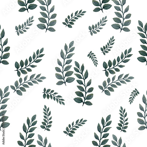 Watercolor twigs pattern. Seamless floral texture with branches and leaves. For printing on fabric and paper