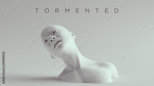 Obraz na plátně Non-Binary Tormented Female Male White Bust Head Back and Shoulders Front View 3