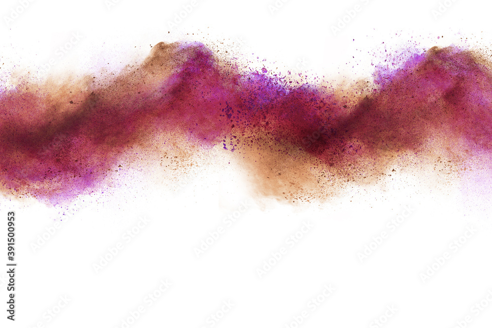 Explosion of colored powder on white background.