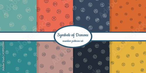 Collection of seamless patterns with symbols of demons designed for web, fabric, paper and all prints 