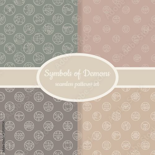 Collection of seamless patterns with symbols of demons designed for web, fabric, paper and all prints 