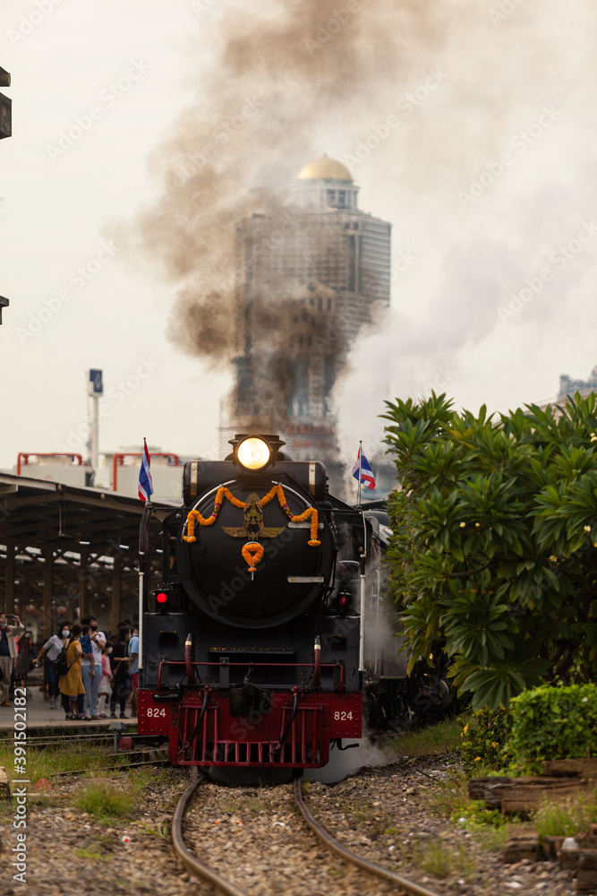 Fototapeta premium 2020,October,23,Bangkok,Thailand,Restored steam train To conserve and attract tourists to take pictures and travel on vacation