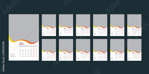 Wall Calendar Template for 2021. Week Starts On Monday 