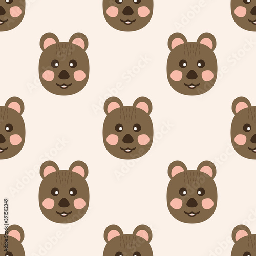 The seamless pattern with the brown bears on the beige background.