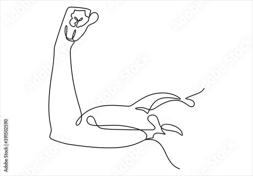 shows bicep continuous one line vector drawing. Fototapet