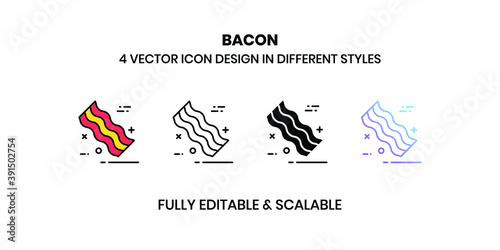 Bacon vector illustration icons in different styles