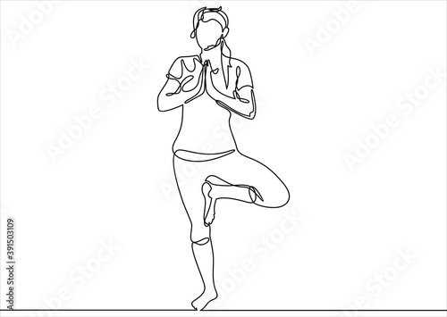 Meditation. Yoga. Continuous line illustration