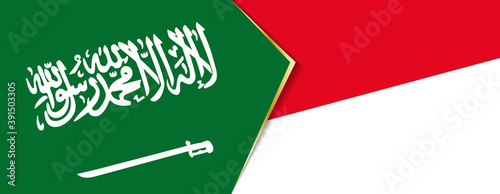 Saudi Arabia and Indonesia flags, two vector flags.