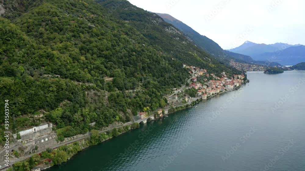 Aerial view, flight at Colonno on Lake Como, Lombardy, Italy