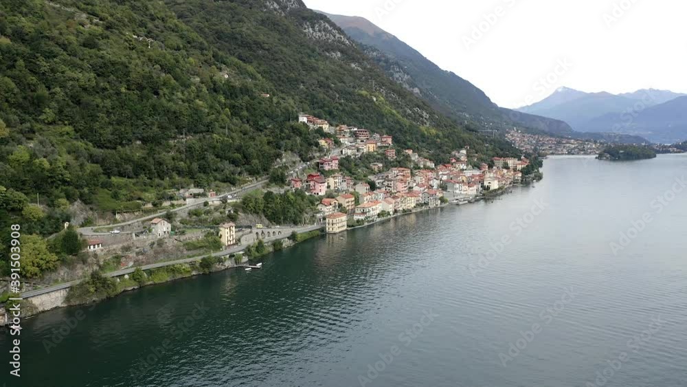 Aerial view, flight at Colonno on Lake Como, Lombardy, Italy Aerial view, flight at Colonno on Lake Como, Lombardy, Italy