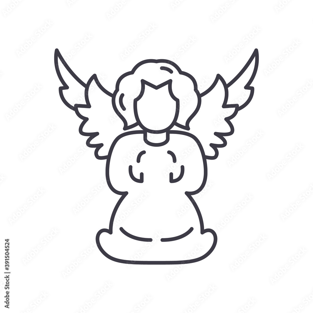 Angelic icon, linear isolated illustration, thin line vector, web design sign, outline concept symbol with editable stroke on white background. Angelic icon, linear isolated illustration, thin line vector, web design sign, outline concept symbol with editable stroke on white background.