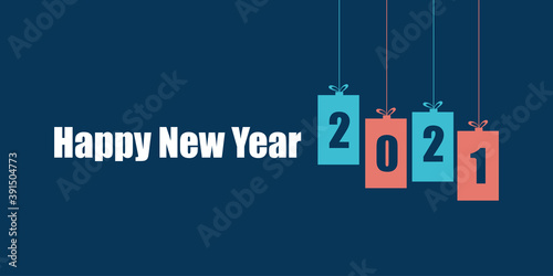 Happy New Year 2021 vector with fireworks, city, balloon and text design.