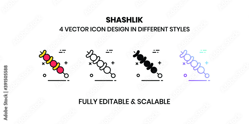 Fototapeta premium Shashlik vector illustration icons in different styles