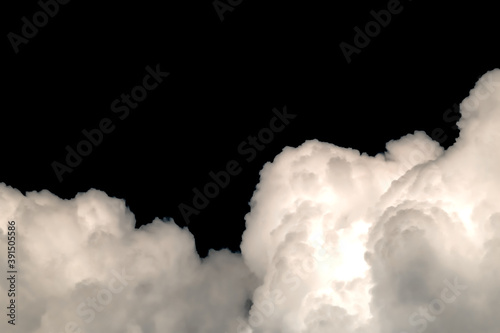 Abstract white clouds in the sky on black background