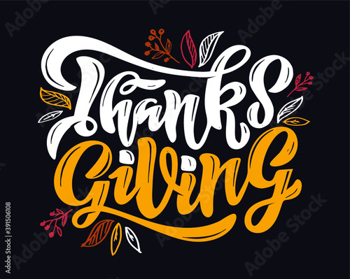 Happy Thanksgiving Day cute hand drawn doodle lettering label. Be thenkful. Give thanks.