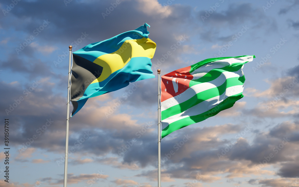 Beautiful national state flags of Abkhazia and Bahamas. Beautiful national state flags of Abkhazia and Bahamas.