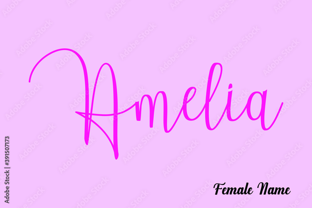 Amelia-Female Name Brush Calligraphy Dork Pink Color Text On Light Pink Background
