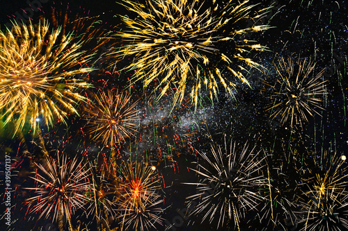 Colorful of fireworks display  on sky background, for New Year, party or any celebration event