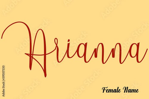 Arianna-Female Name Calligraphy Brown Color Text On Light Yellow Background photo