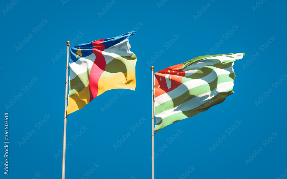 Beautiful national state flags of Abkhazia and CAR Central African Republic. Beautiful national state flags of Abkhazia and CAR Central African Republic.