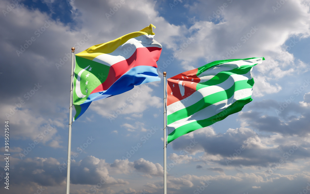 Beautiful national state flags of Abkhazia and Comoros.