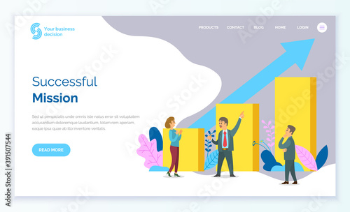 Path to a target s growth vector illustration banner. Achievement in business and motivation concept. Flat cartoon character design for web. People standing at the rectangular bars, webpage template