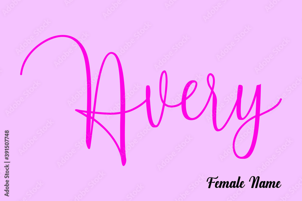 Avery -Female Name Brush Calligraphy Dork Pink Color Text On Light Pink Background