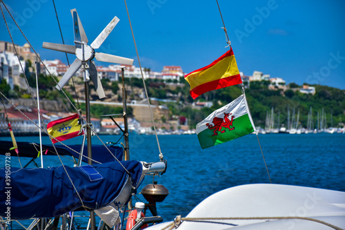 flags in the boat, port of Menorca