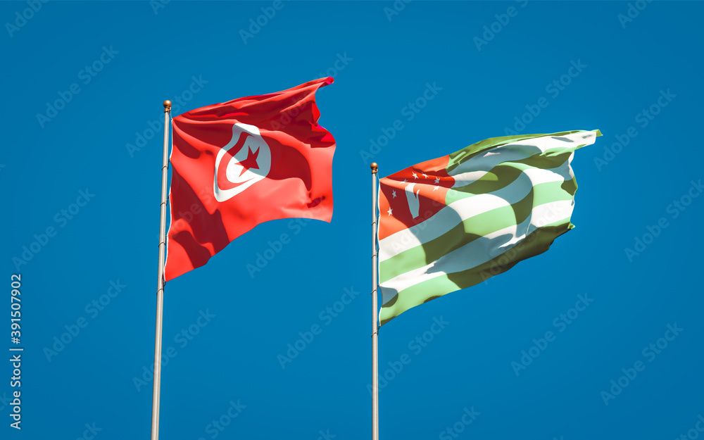 Beautiful national state flags of Tunisia and Abkhazia. Beautiful national state flags of Tunisia and Abkhazia.