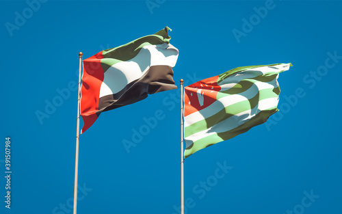 Beautiful national state flags of United Arab Emirates UAE and Abkhazia.